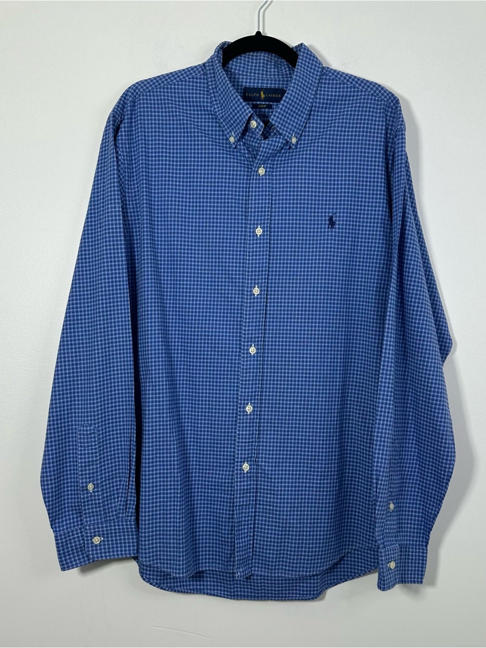Ralph Lauren Slim Fit Men’s Blue Check Long Sleeve Button-Down Shirt XL Cotton